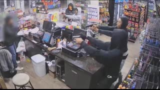 Clerk bombarded by 4 gunmen during robbery at SW Houston gas station, video shows