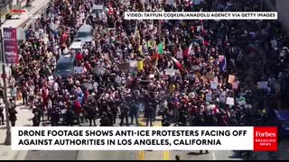 DRONE FOOTAGE Anti-ICE Protesters Face Off Against Authorities In Los Angeles, California