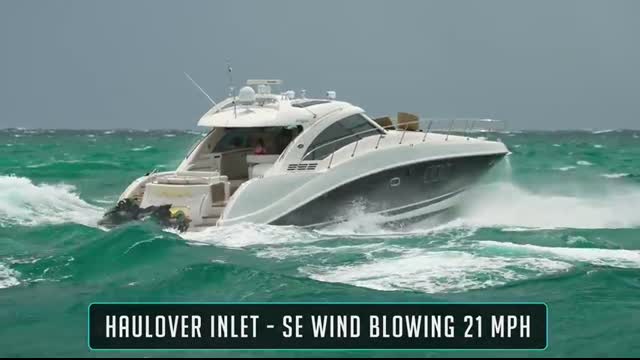BOAT TAKES ON GALLONS OF WATER AT HAULOVER INLET!   WAVY BOATS