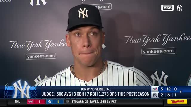 Aaron Judge meets the media after Game 4 loss
