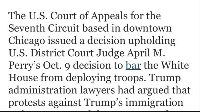 Federal Appeals Court Tells Trump 'NO, YOU CAN'T DEPLOY TROOPS TO THE STREETS OF CHICAGO!'