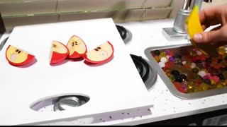 Learn Fruit and Vegetable Names for Kids with Toy Kitchen Cooking Party!