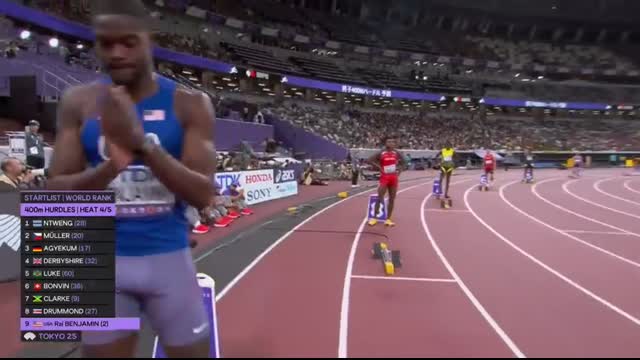 Rai Benjamin flies past competition from lane 9 to win 400m hurdles heat at worlds   NBC Sports