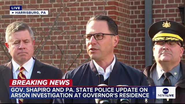 Gov. Shapiro gives update after arson at the governor's residence