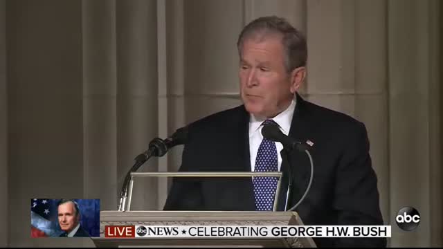 George W. Bush eulogizes his father through tears, laughter