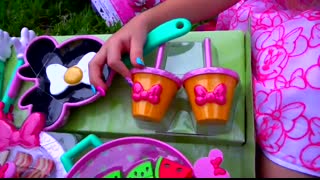 Nastya and her friends Mickey and Minnie Mouse with gifts