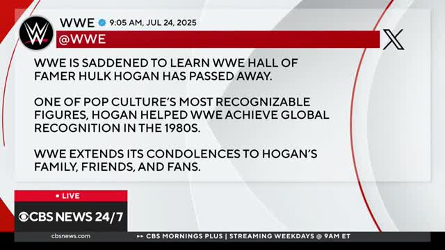 Hulk Hogan dies at 71, WWE says