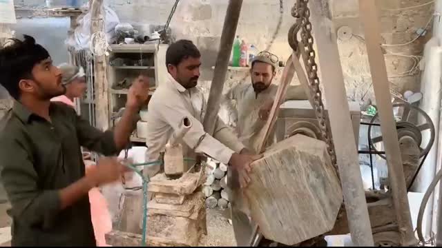 ONYX Marble Stone Turning into a Vintage Vase   Handcrafted Vintage ONYX Marble Stone Vase