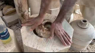 ONYX Marble Stone Turning into a Vintage Vase   Handcrafted Vintage ONYX Marble Stone Vase