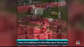 Oregon track star somersaults over finish line after falling